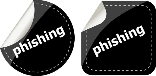 Phishing słowo z zamkiem na zestaw czarnych naklejek — Zdjęcie stockowe
