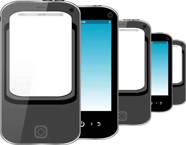 Fotorealistische Darstellung verschiedener Smartphones mit Kopierraum auf dem Bildschirm - isoliert — Stockfoto