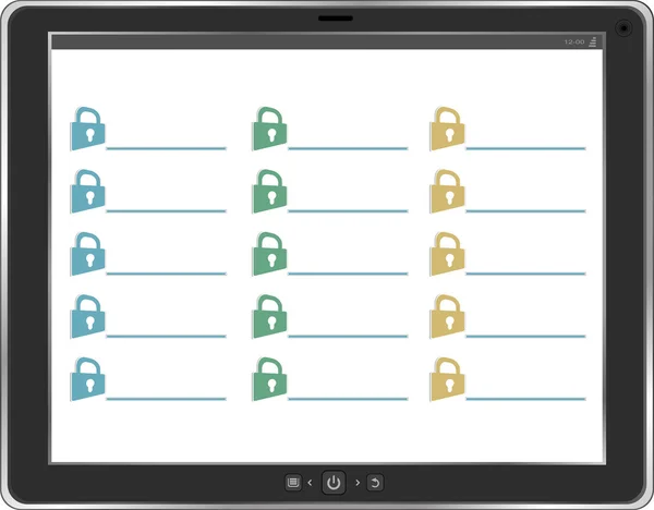 Concepto de seguridad móvil. Tablet PC con bloqueo sobre fondo blanco — Foto de Stock