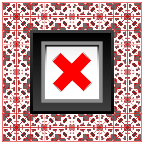 Позначити символ на червоному складеному фоні наклейки — стокове фото