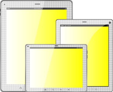 Notebook, tablet pc set beyaz zemin üzerine izole