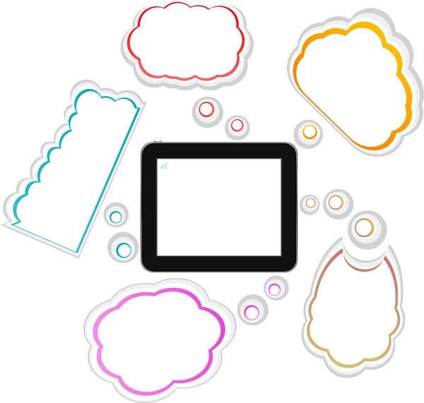 다채로운 응용 프로그램 아이콘의 구름과 함께 태블릿 Pc — 스톡 사진