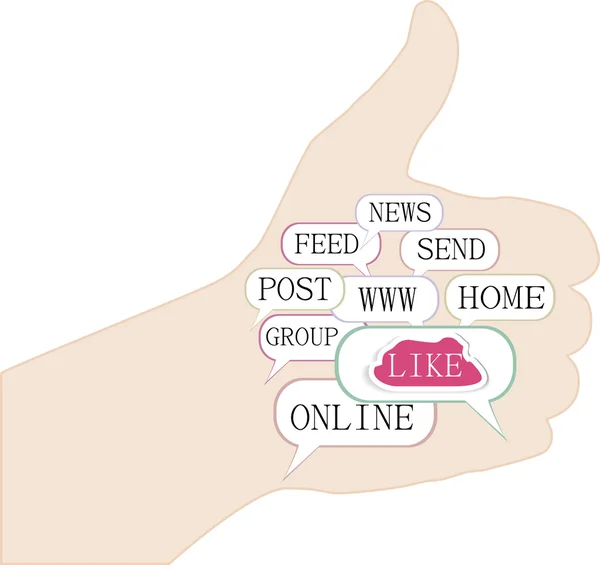 Like hand with social words — Stock Photo, Image