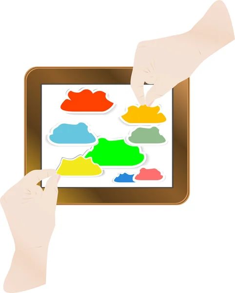 Zeigefinger moderner Touchscreen-Tablet-Computer, Cloud — Stockfoto