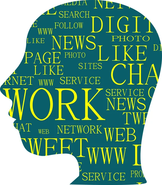 Het silhouet van het hoofd met de woorden op het onderwerp van sociale netwerken — Stockfoto
