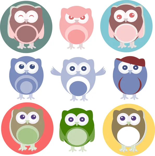 Conjunto de corujas dos desenhos animados com várias emoções — Fotografia de Stock