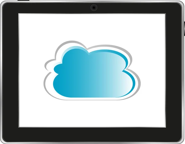Tablette ordinateur réaliste avec nuage sur fond isolé sur blanc — Photo