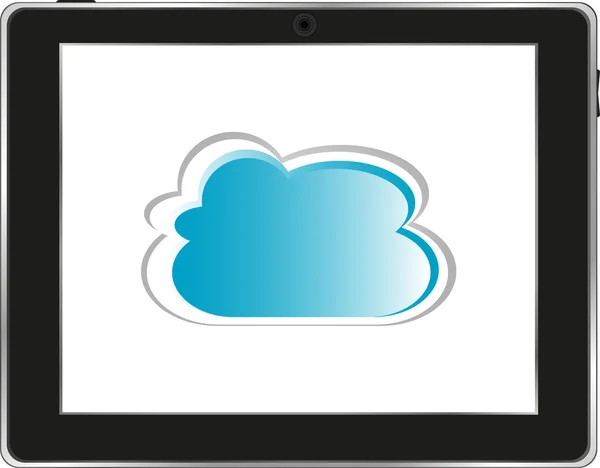 白で隔離される背景の上の雲との現実的なコンピュータ タブレット — ストック写真