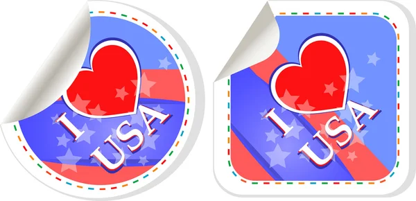 Hart logo ik hou van usa stickers label instellen — Stockfoto