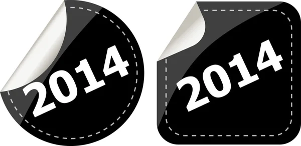 2014 på svarta klistermärken knappen set, business etikett — Stockfoto