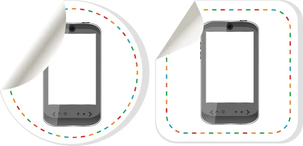 Telefone inteligente preto com tela sensível ao toque conjunto de adesivos em branco — Fotografia de Stock