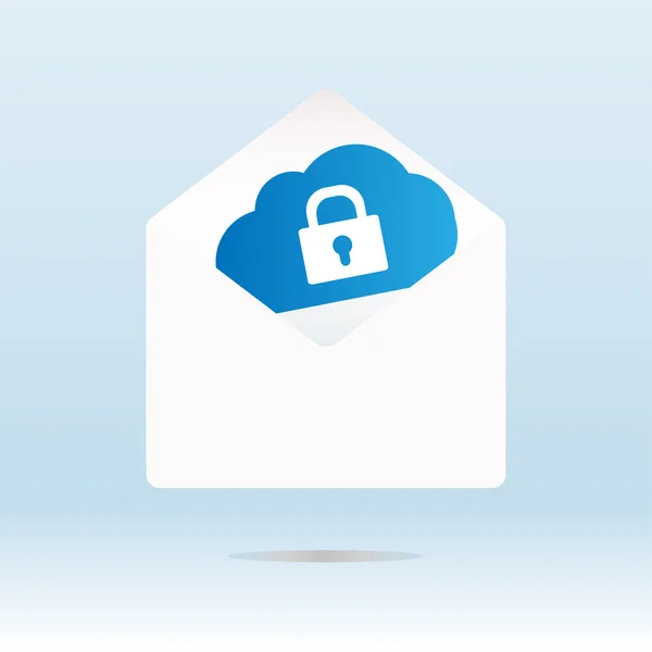 Security concept: lock on abstract blue cloud. mail envelope — Stock Photo, Image