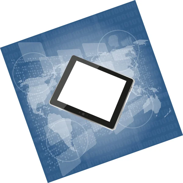 Tablet pc-computer op het digitale scherm, de interface van de kaart van de wereld — Stockfoto