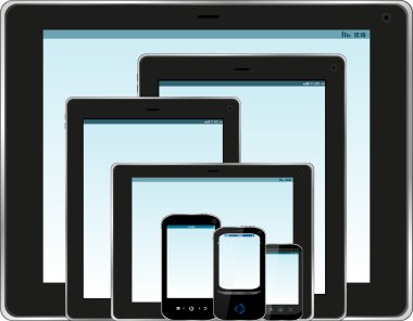 gerçekçi görüntü, tablet bilgisayar ve cep telefonu şablonu ile mavi ekran