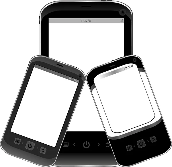 Set di telefoni cellulari realistici con schermo bianco isolato su sfondo bianco — Foto Stock