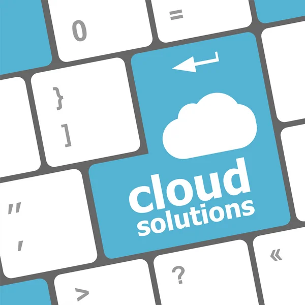 Solution cloud mots concept sur le bouton bleu du clavier — Photo