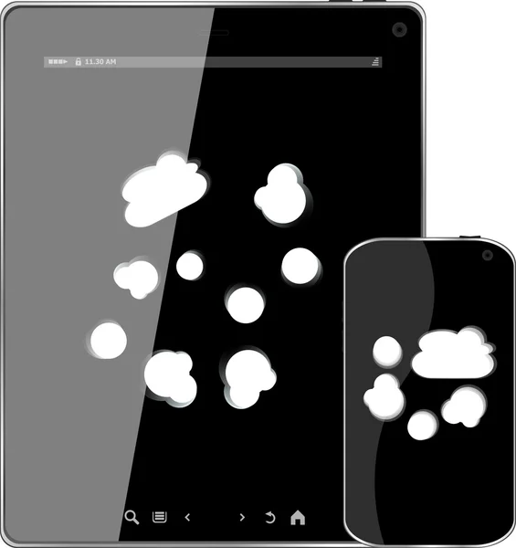 Lege mobiele slimme telefoon en digitale tablet pc met cloud op het scherm — Stockfoto