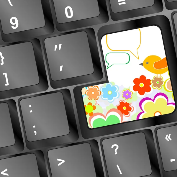 Modern keyboard button, flower and bird — Stock Photo, Image