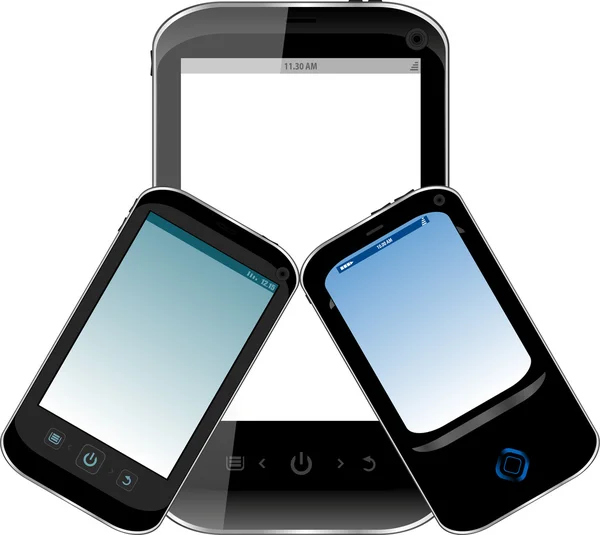 Conjunto de teléfonos inteligentes negros aislados sobre fondo blanco — Foto de Stock