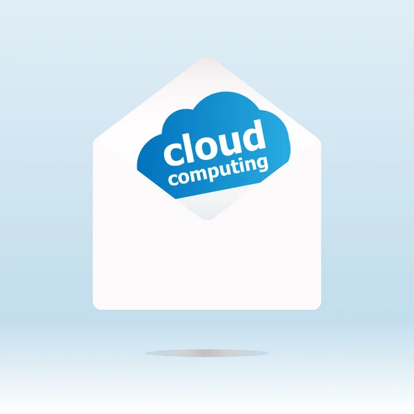 Computación en nube en la nube azul, sobre de correo de papel — Foto de Stock