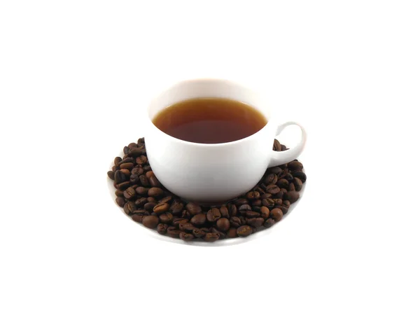 Coffee cup and beans on a white background — Stock Photo, Image