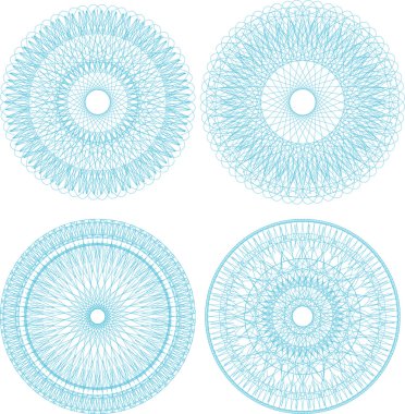 Guillochlu rozet sertifika veya diploma, mavi dekoratif öğeler kümesi