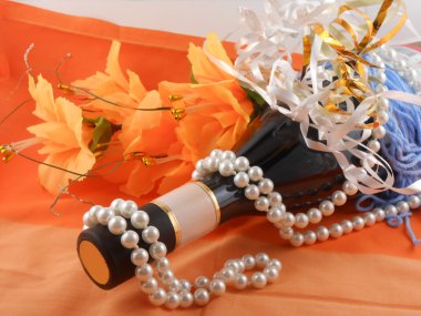 flowers, white diamonds and a champagne bottle clipart