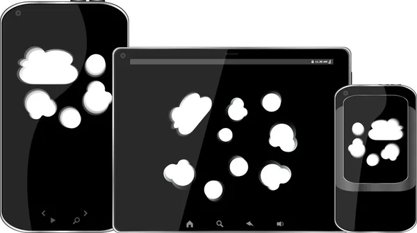 智能手机和数字平板电脑与屏幕上的云 — 图库照片