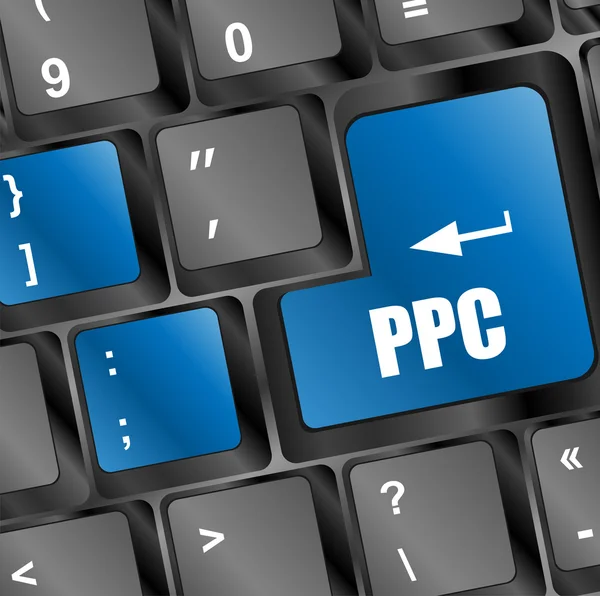 Conceito de PPC (Pague por clique). Botão no teclado de computador moderno — Fotografia de Stock