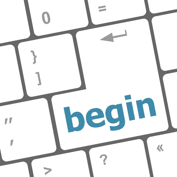 Begin word on keyboard key, notebook computer button — Stock Photo, Image