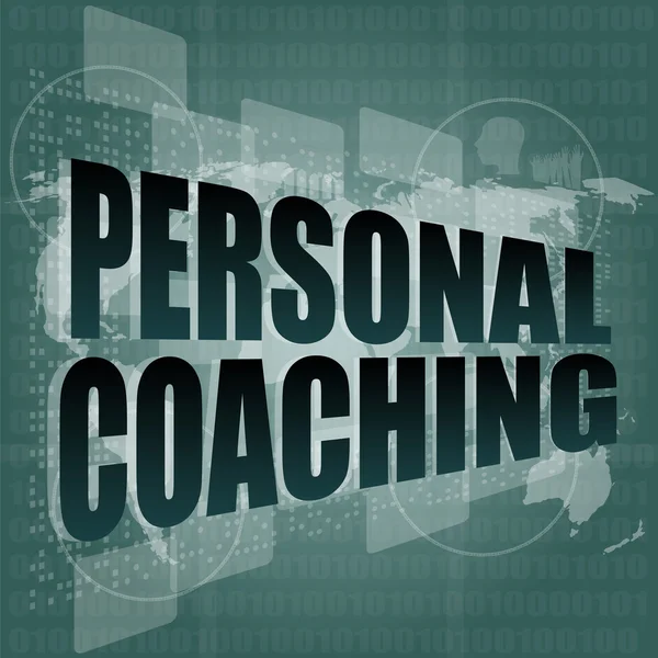 Parola personal coaching sul touch screen, moderno sfondo tecnologia virtuale — Foto Stock