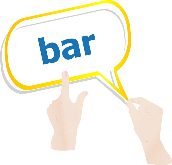 Hands push word bar on speech bubbles — Stock Photo, Image