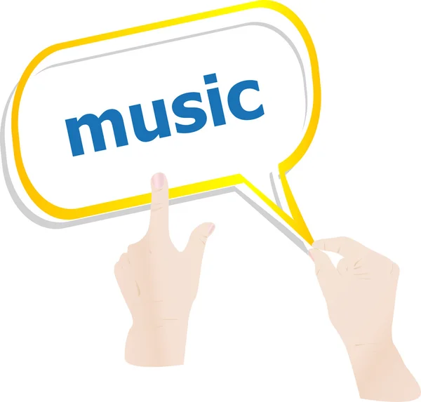 Hands push word music on speech bubbles — Stock Photo, Image
