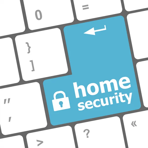 安全コンセプト： ホーム セキュリティ アイコンとコンピューターのキーボードのボタンの背景を入力してください — ストック写真