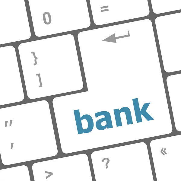 Slovo banka na klávesy, zápisník počítač — Stock fotografie