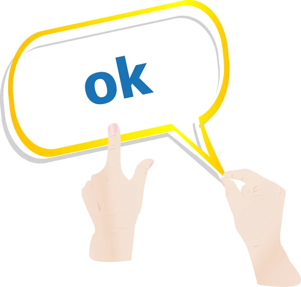 Hands push word ok on speech bubbles — Stock Photo, Image