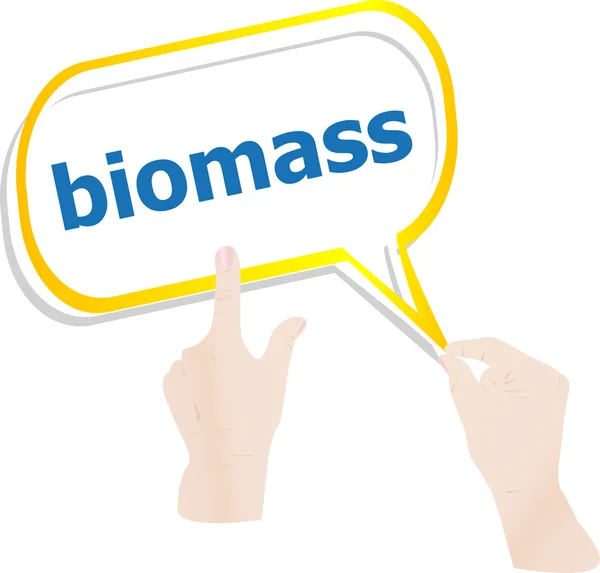 Mani che tengono nube astratta con la parola biomassa — Foto Stock