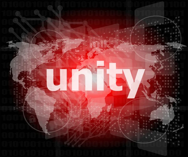 Unity text on digital touch screen - business concept — Stock Photo, Image