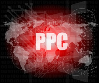 PPC kelimeleri dijital dokunmatik ekran arayüzü - iş kavramı