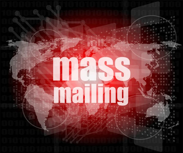 Massa mailing woord op digitaal scherm, globaal communicatieconcept — Stockfoto