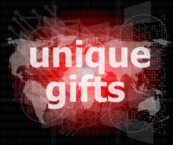 Unique gifts text on digital touch screen - holiday concept — Stock Photo, Image