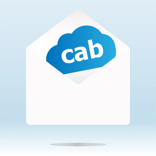 Sobre de correo con palabra de cabina en nube azul — Foto de Stock