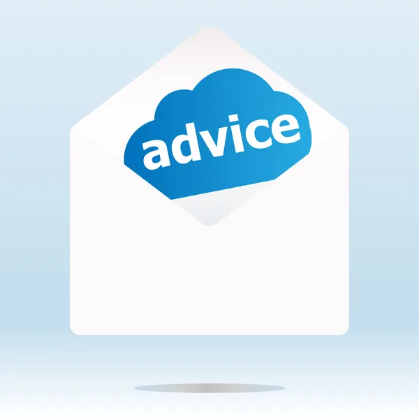 Palabra de consejo nube azul en sobre de correo blanco —  Fotos de Stock