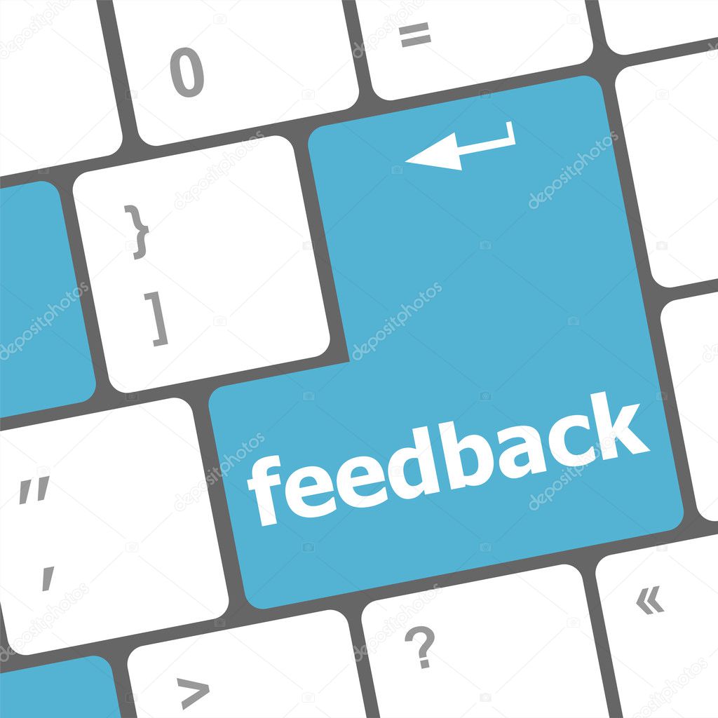 Keyboard with single blue button showing the word feedback