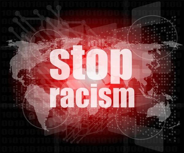 Detener el racismo palabra en la pantalla táctil digital, concepto social — Foto de Stock