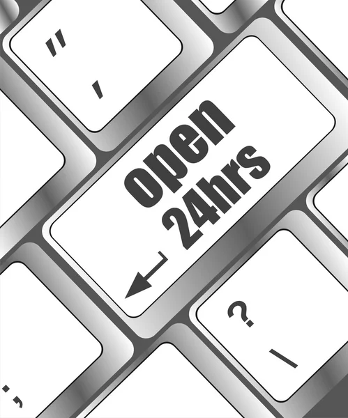 Computer toetsenbord met open 24-uurs toetsen, business concept — Stockfoto