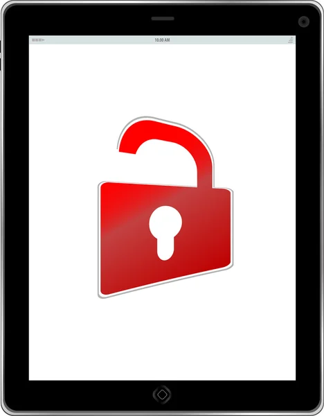 Mobiles Sicherheitskonzept. Tablet-PC mit Schloss auf weißem Hintergrund — Stockfoto