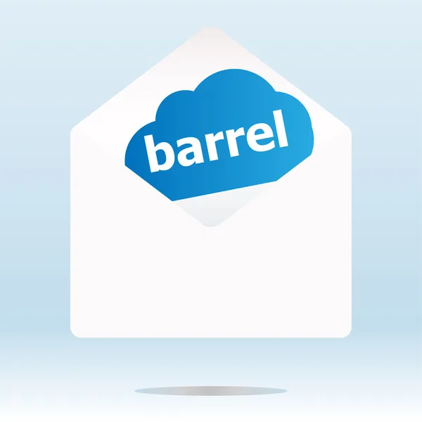 Barrel word blue cloud on white mail envelope — Stock Photo, Image