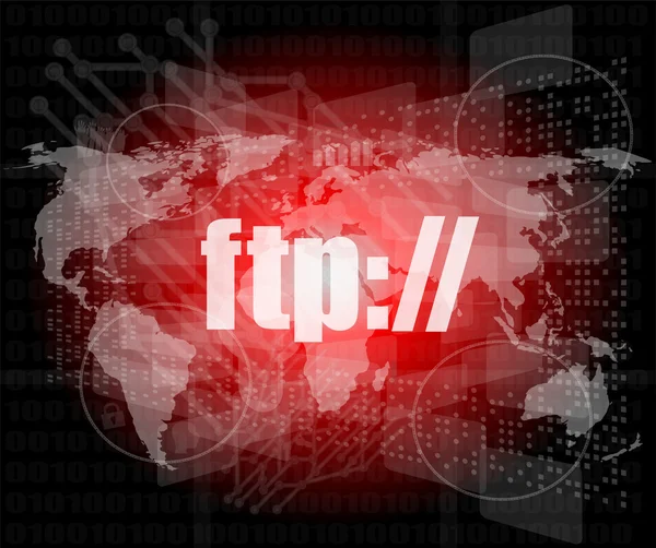 FTP-Wort auf digitalem Bildschirm, globales Kommunikationskonzept — Stockfoto