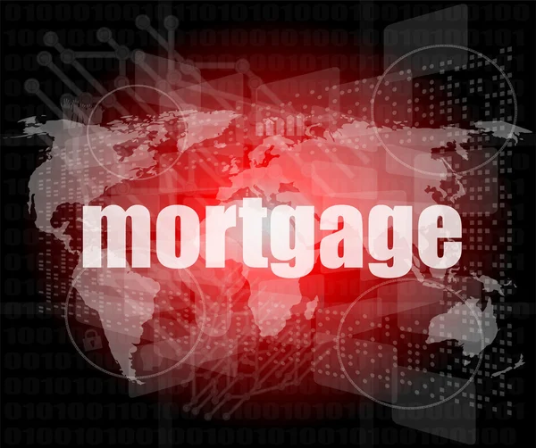 Palavras de hipoteca na interface de tela de toque digital - conceito de negócio — Fotografia de Stock